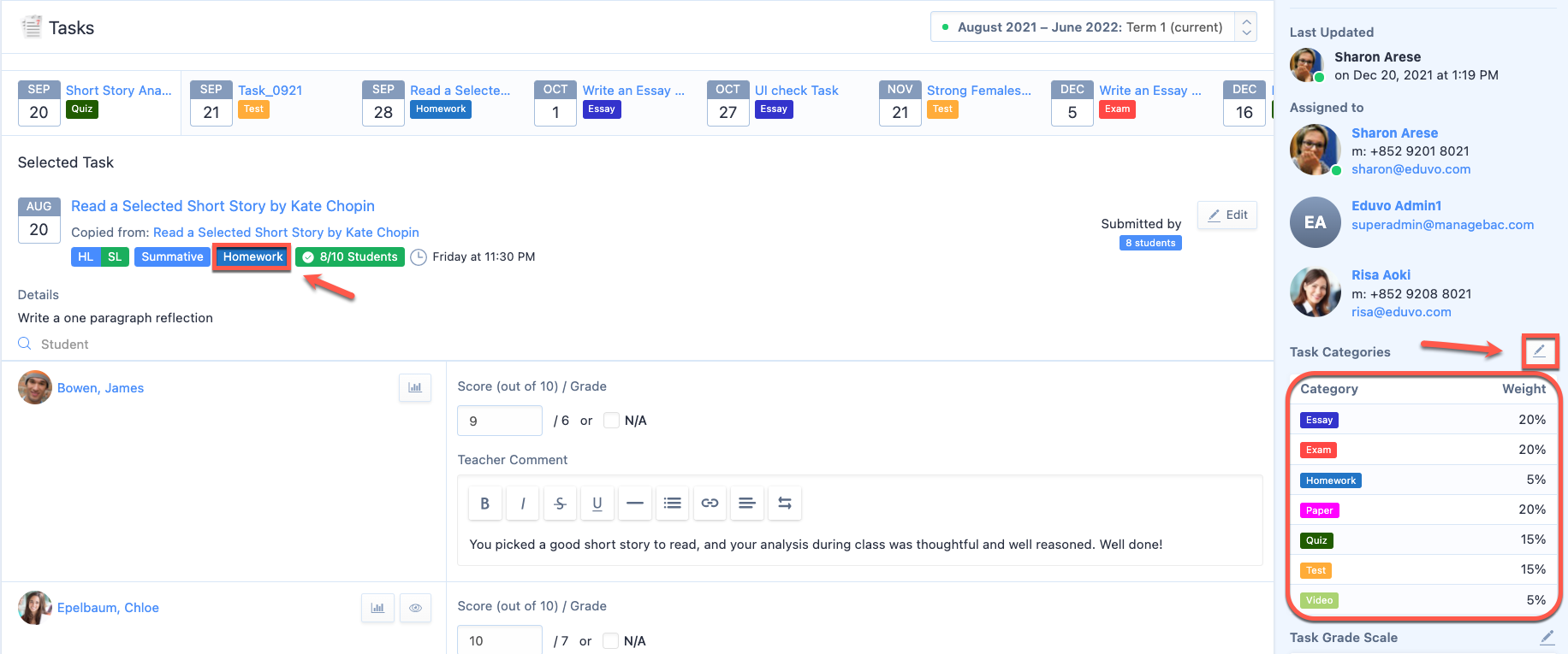 Marking Tasks via the Gradebook – ManageBac