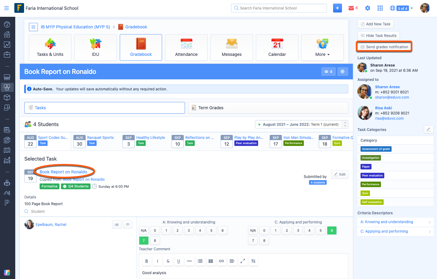 Marking Tasks via the Gradebook – ManageBac