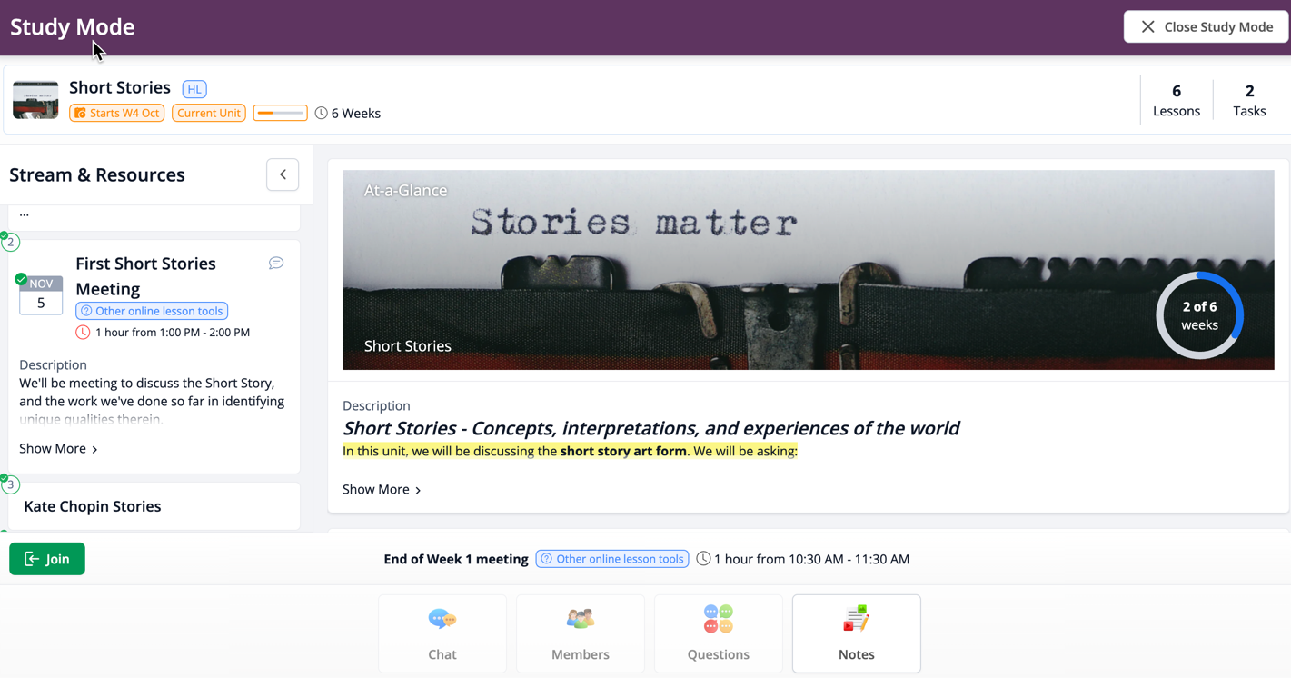 Student and Parent Unit View Screenshot