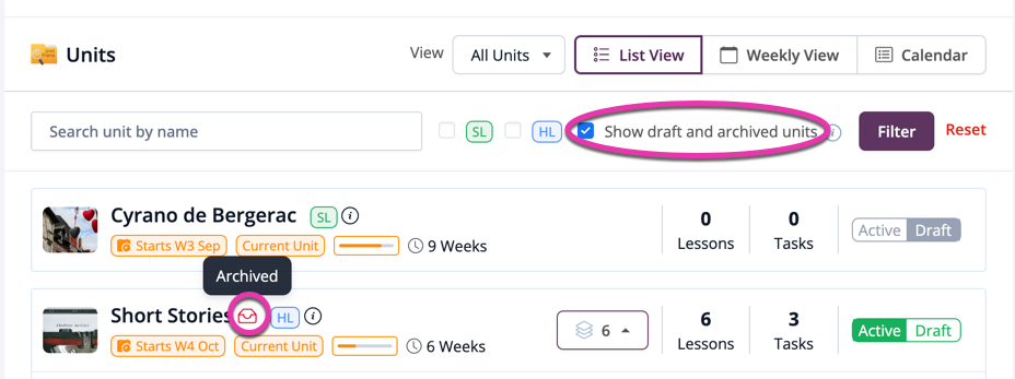 Locate Archived Units Screenshot