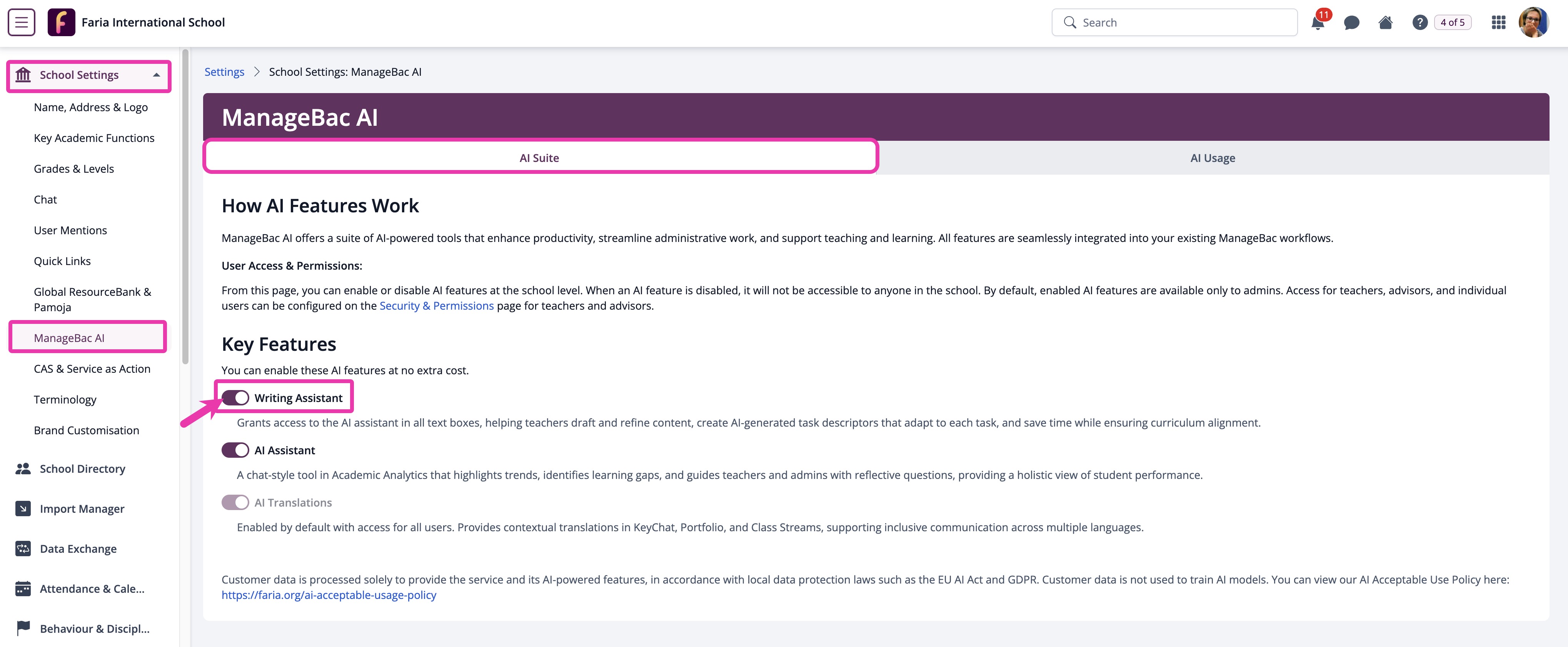 Settings > School Settings > ManageBac AI > AI Suite > Enable Writing Assistant.jpg