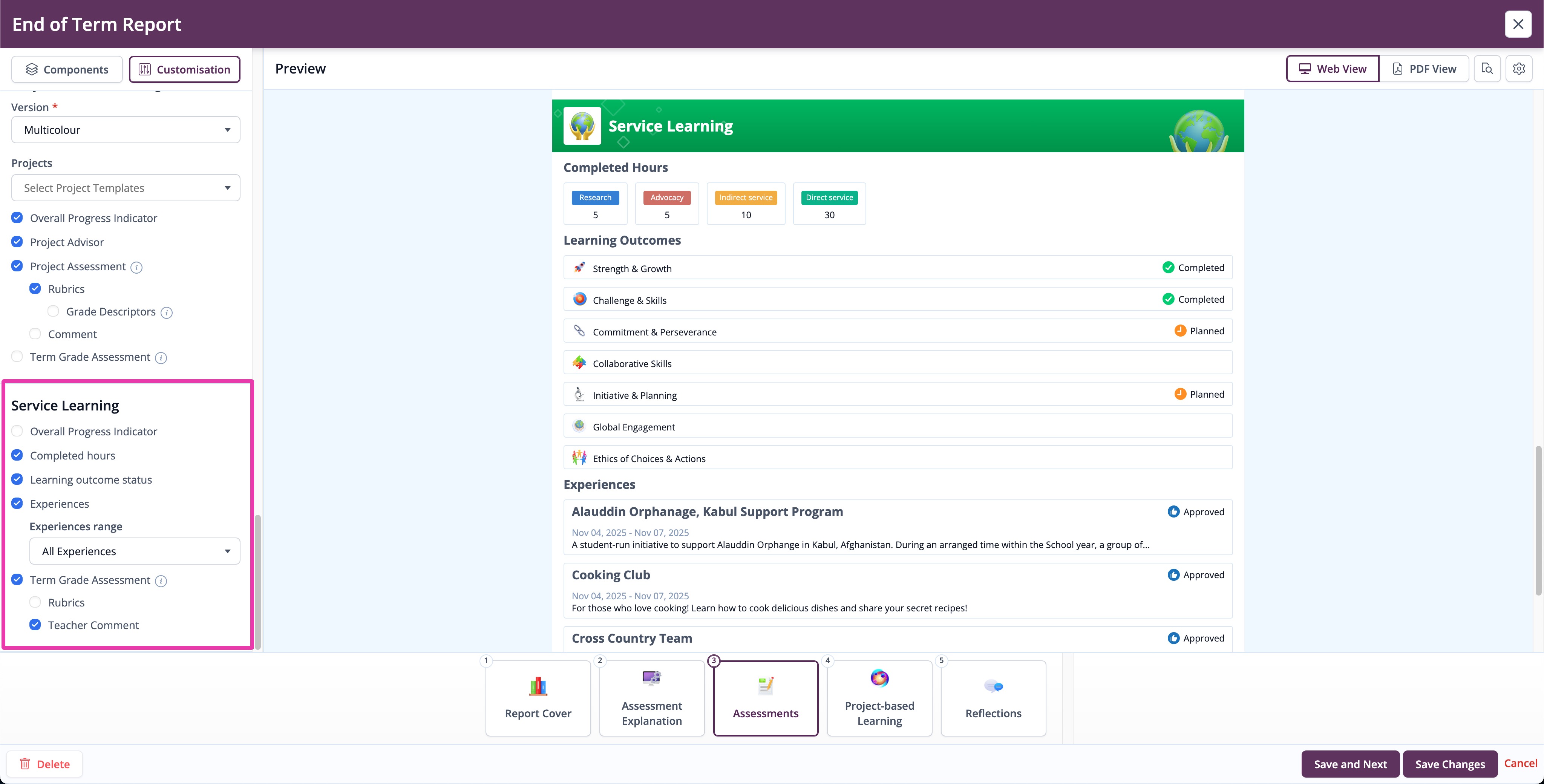 Reports > Templates > Select Template > Service Learning.jpg