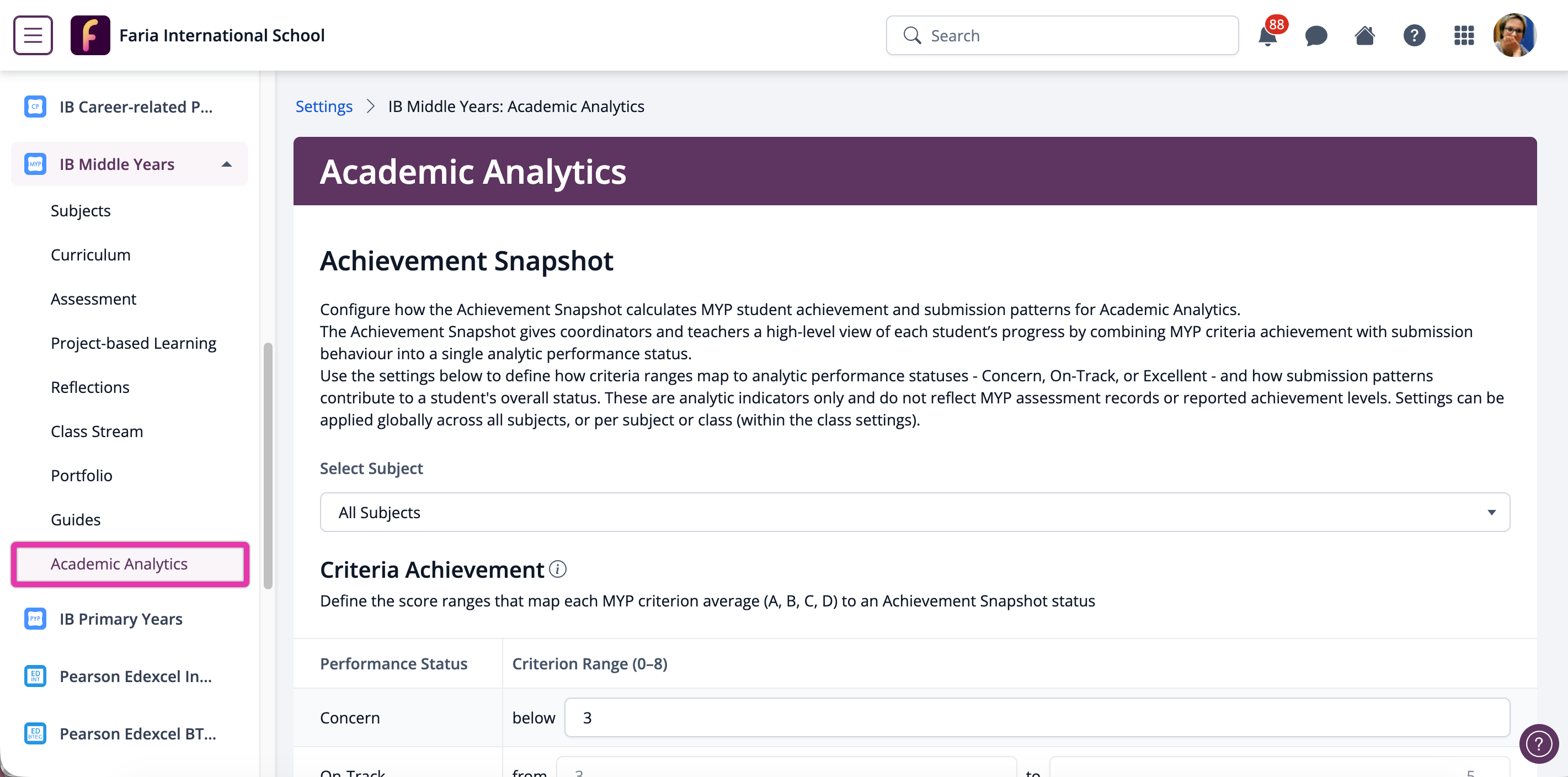Admin level Academic Analytics configuration
