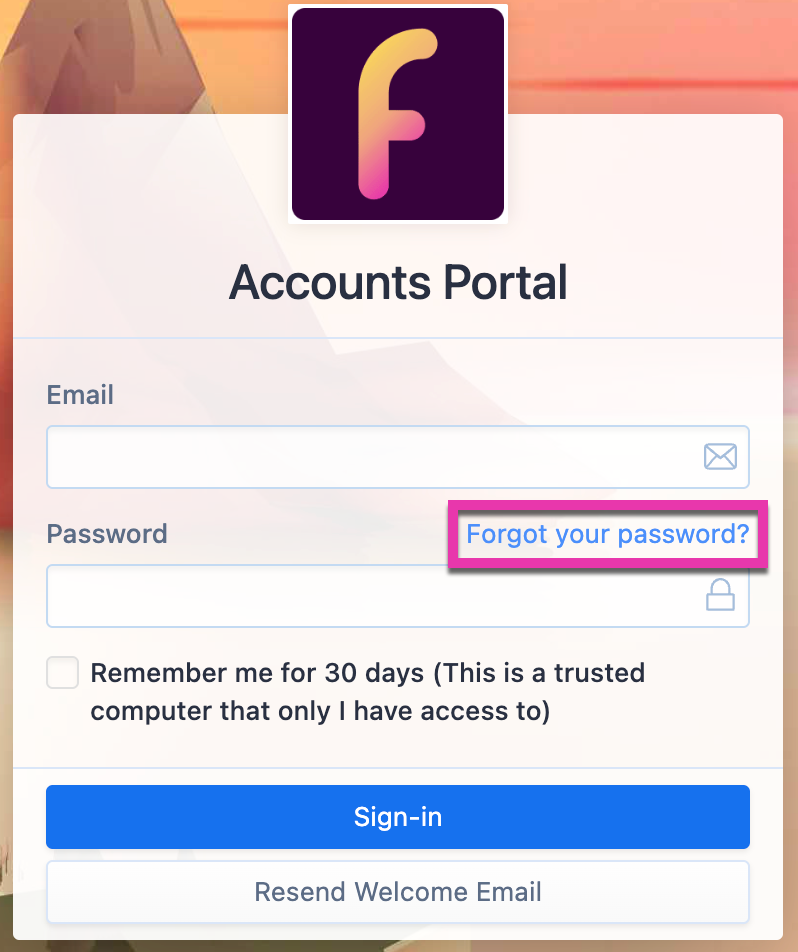 لقطة شاشة: انتقل إلى accounts.faria.org وانقر على نسيت كلمة المرور