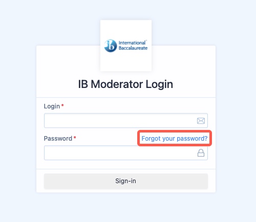 Captura de pantalla: Página de inicio de sesión de los moderadores de IB
