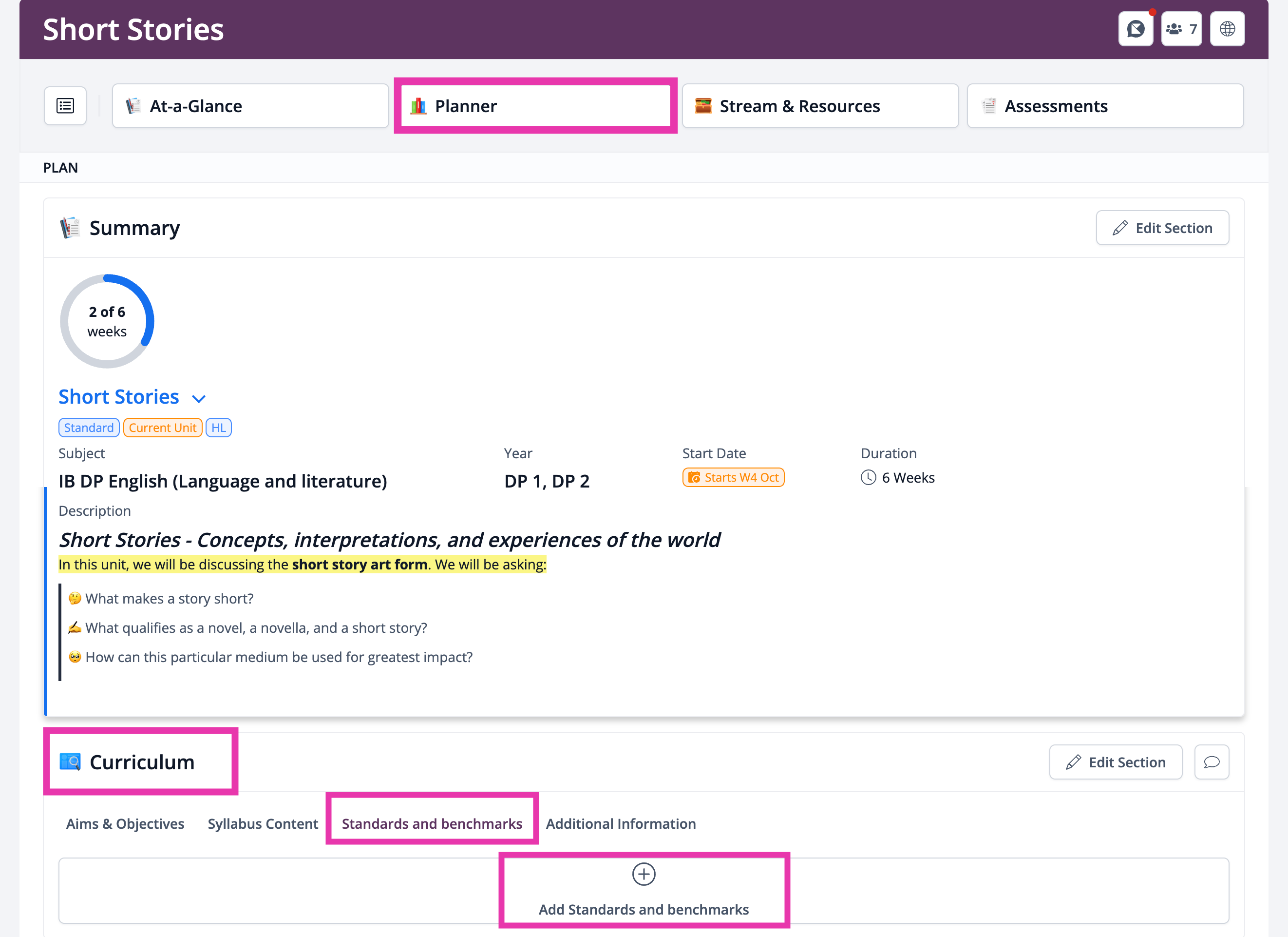 لقطة شاشة: الوصول إلى مجموعة معايير مخصصة وتعديلها: المعايير في Planner