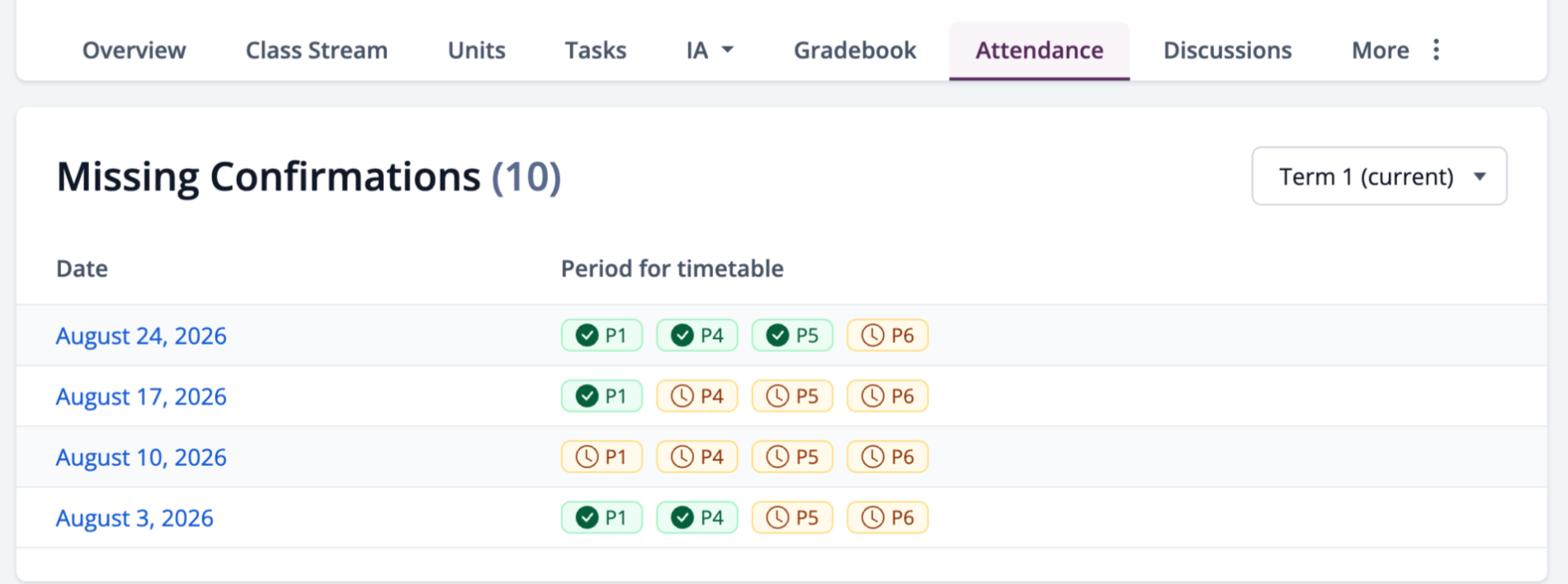 Screenshot: Every date deep-links to the register in a new tab