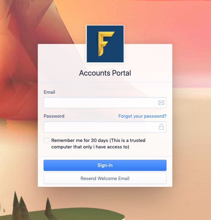 Captura de pantalla: Pantalla de inicio de sesión del Portal de Cuentas