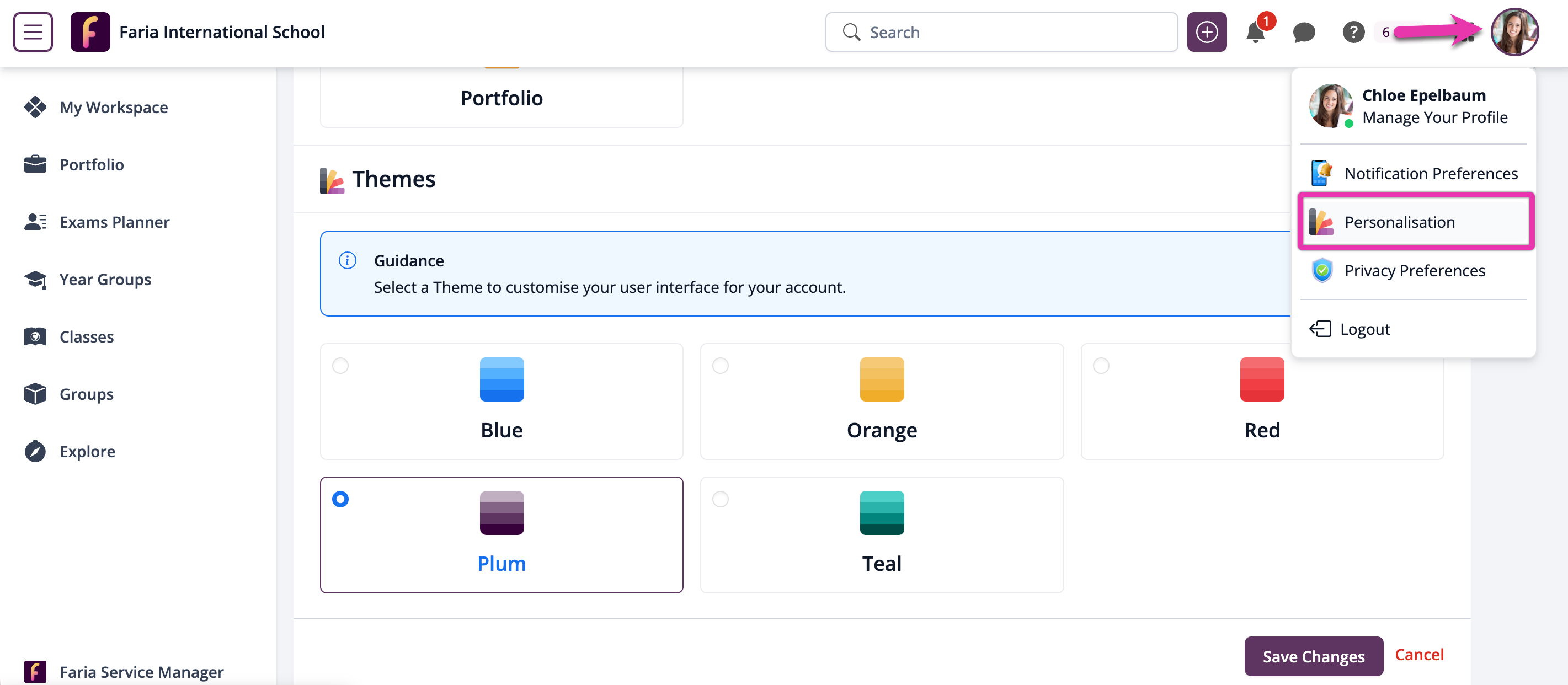 لقطة شاشة: الوصول إلى ManageBac+ عبر تطبيق iOS
