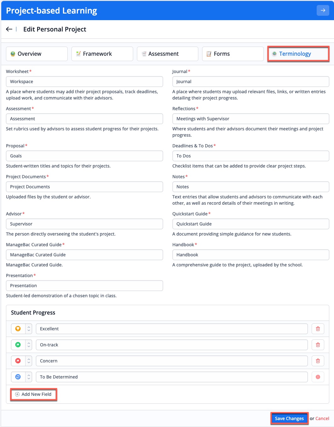 Captura de pantalla: Utilice la pestaña Formularios del editor de plantillas para asociar campos de la plantilla con secciones del formulario de Integridad Académica.
