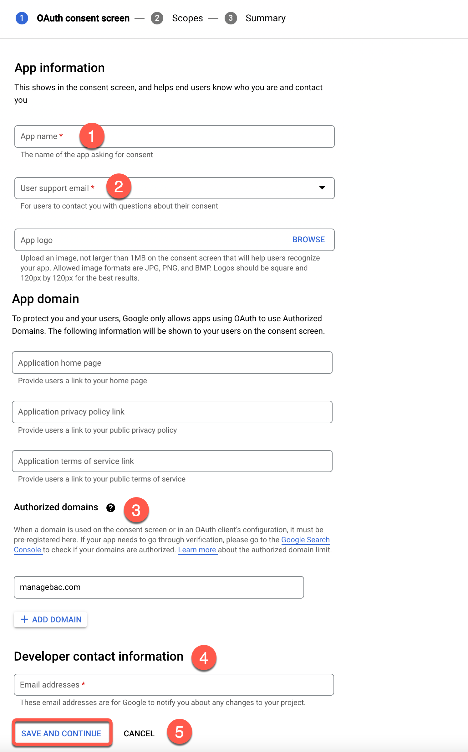 屏幕截图：通过左侧菜单，选择“OAuth 同意屏幕”选项卡，然后选择“用户类型”。