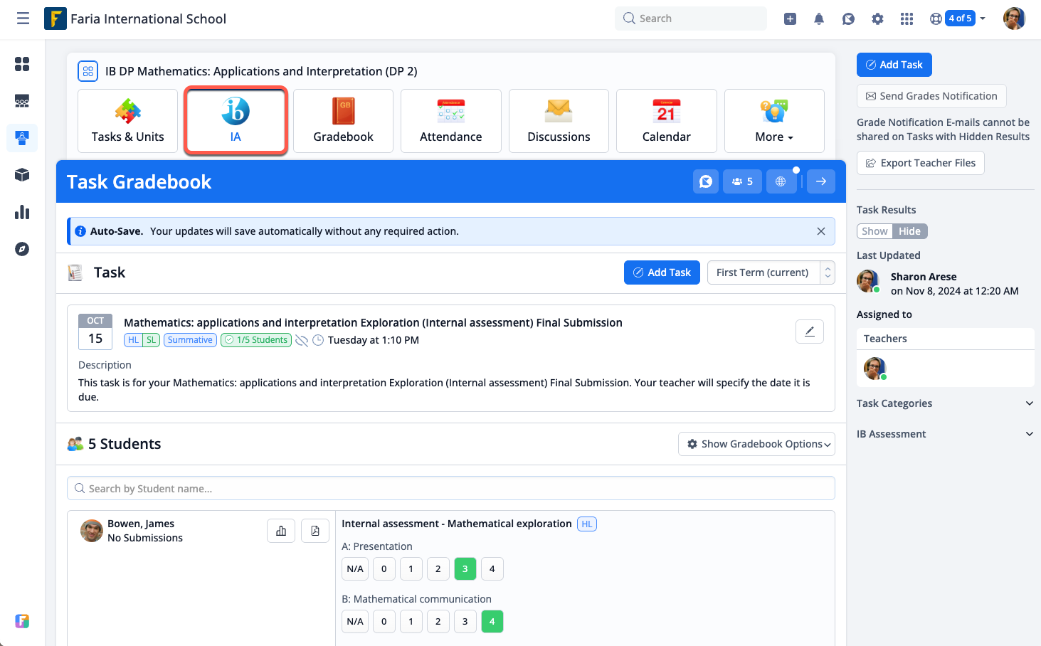 Captura de pantalla: Nos complace anunciar una mejora significativa en las capacidades de evaluación interna de ManageBac+.
