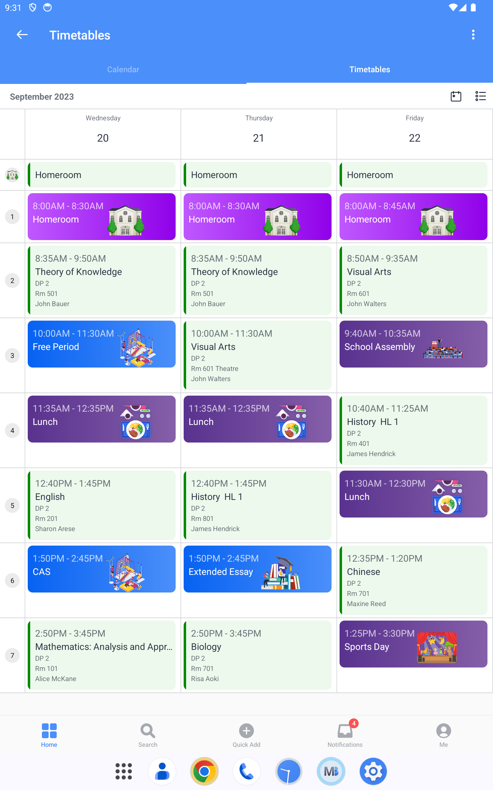 Captura de pantalla: Vista actualizada del horario móvil: Vista semanal de Android