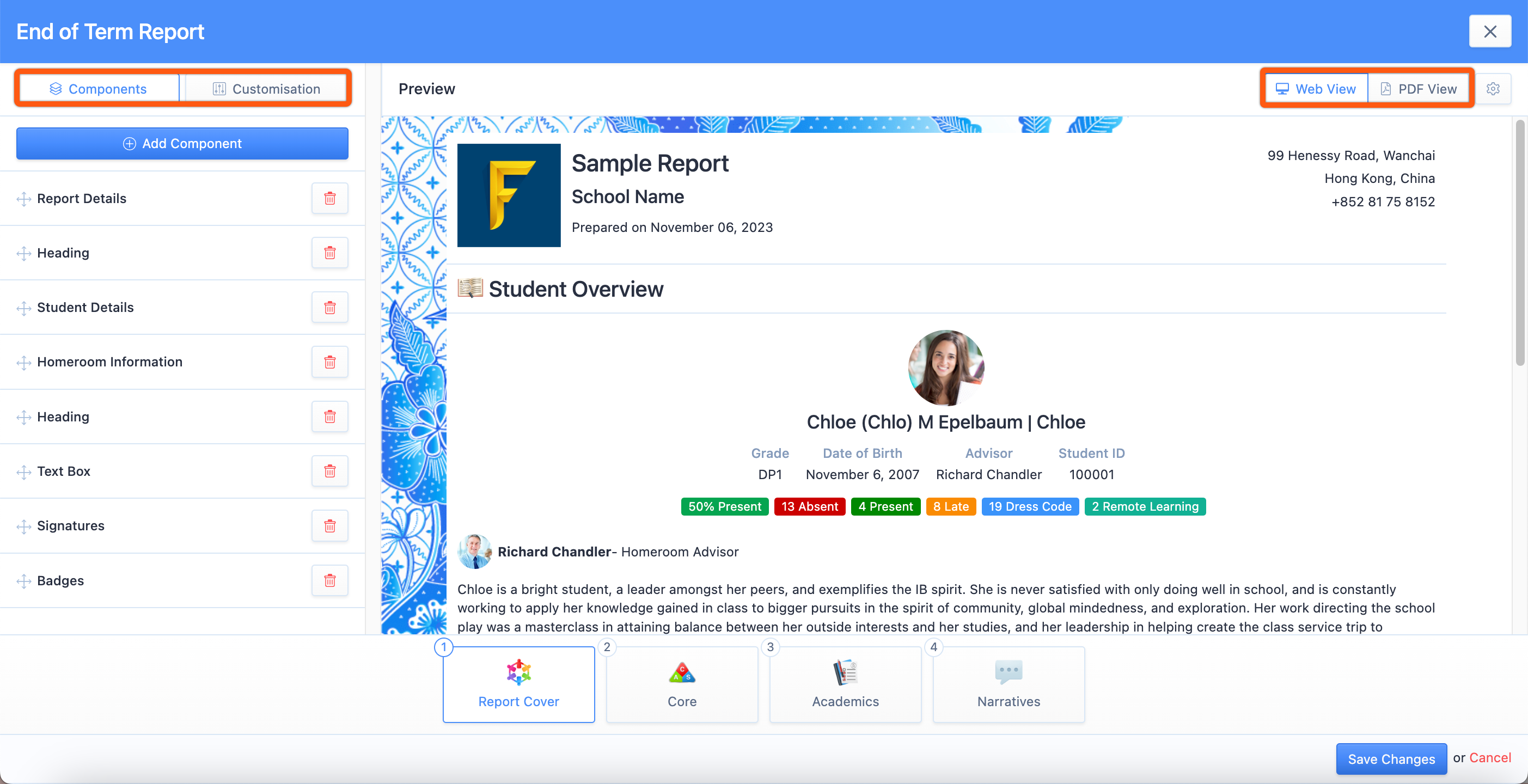 屏幕截图：借助全新的多学科报告生成器，报告现在可以以 Web 和 PDF 格式提供。