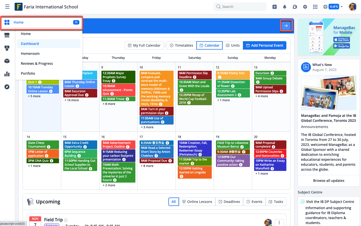 Captura de pantalla: Hemos actualizado la interfaz de ManageBac+ para todos los usuarios en todas las páginas y hemos renovado el grosor y el color de la fuente.