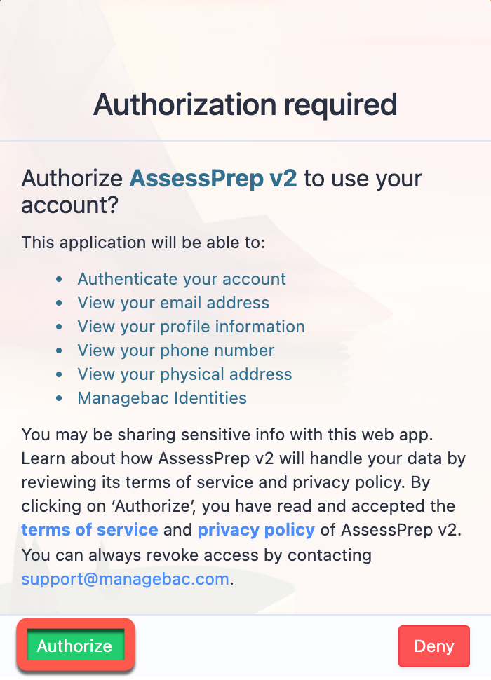 لقطة شاشة: يجب على المستخدمين تسجيل الدخول إلى حسابات ManageBac+ الخاصة بهم باستخدام اسم المستخدم وكلمة المرور مرة واحدة على الأقل حتى يتمكن هذا من القيام بذلك