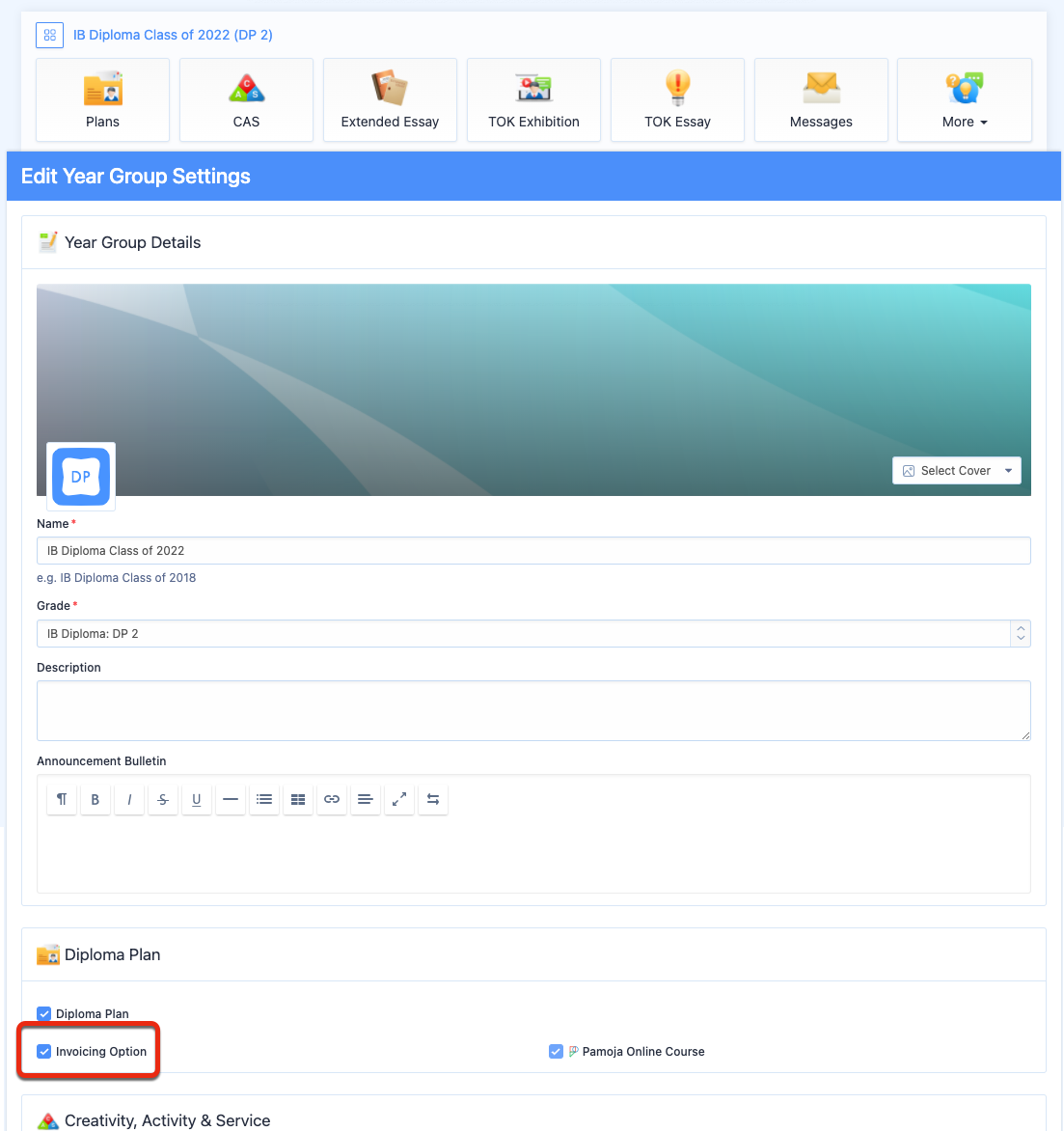 لقطة شاشة: فواتير آلية ومخصصة لعائلات برنامج DP