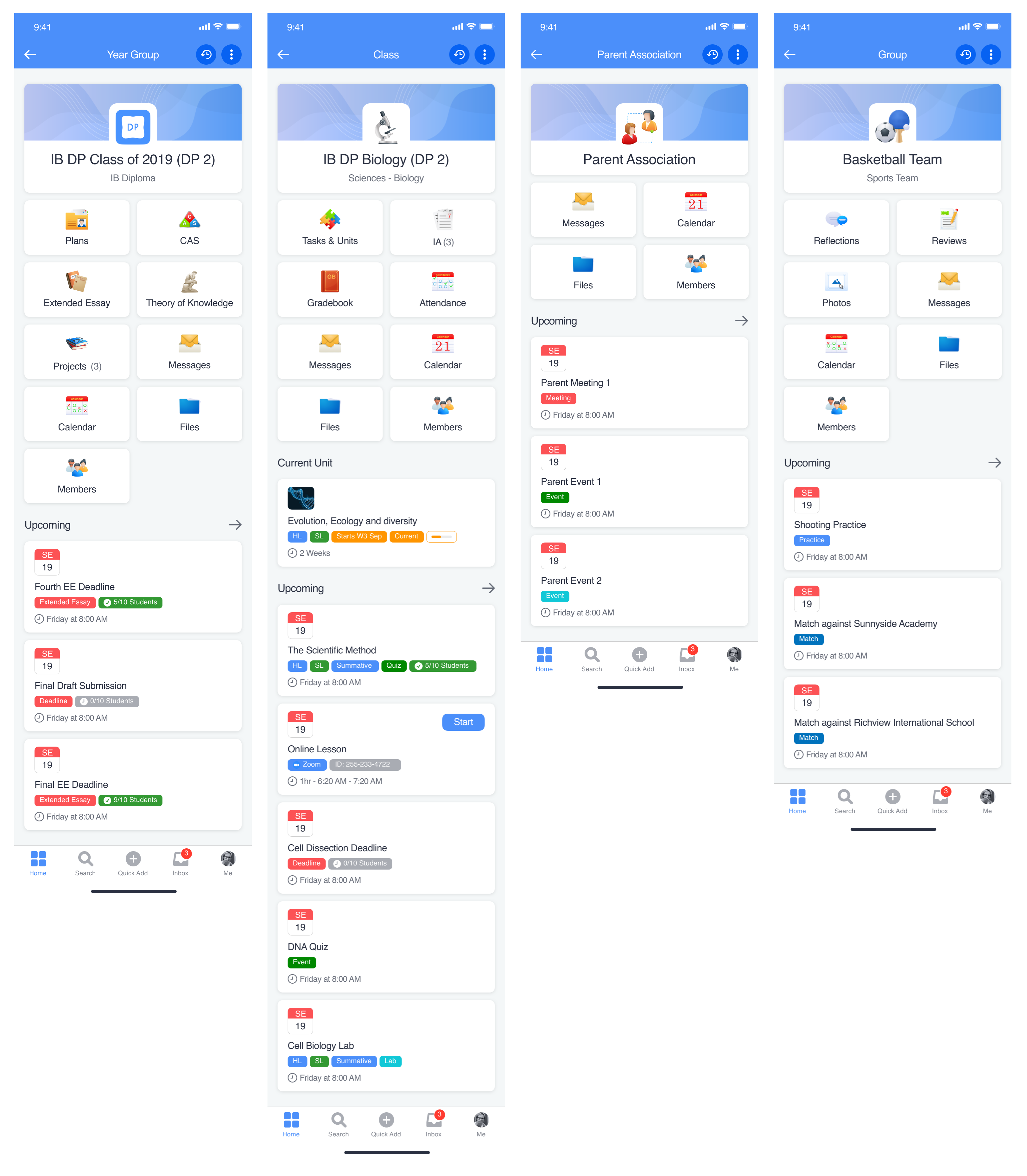 Captura de pantalla: Las páginas de resumen de Clases, Años y Grupos se han rediseñado y optimizado para iPads y iPhones.
