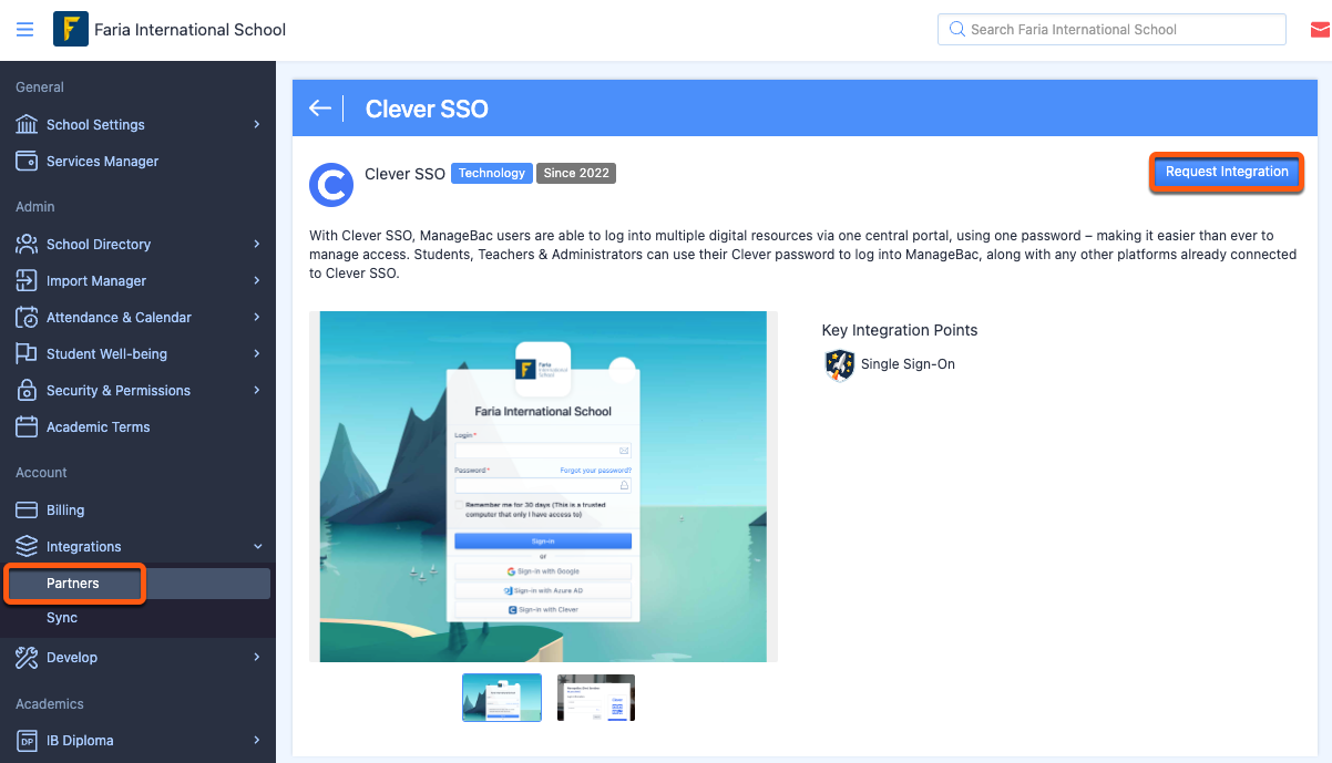 Captura de pantalla: Inicio de sesión con integración de Clever: 27 de octubre de 2022