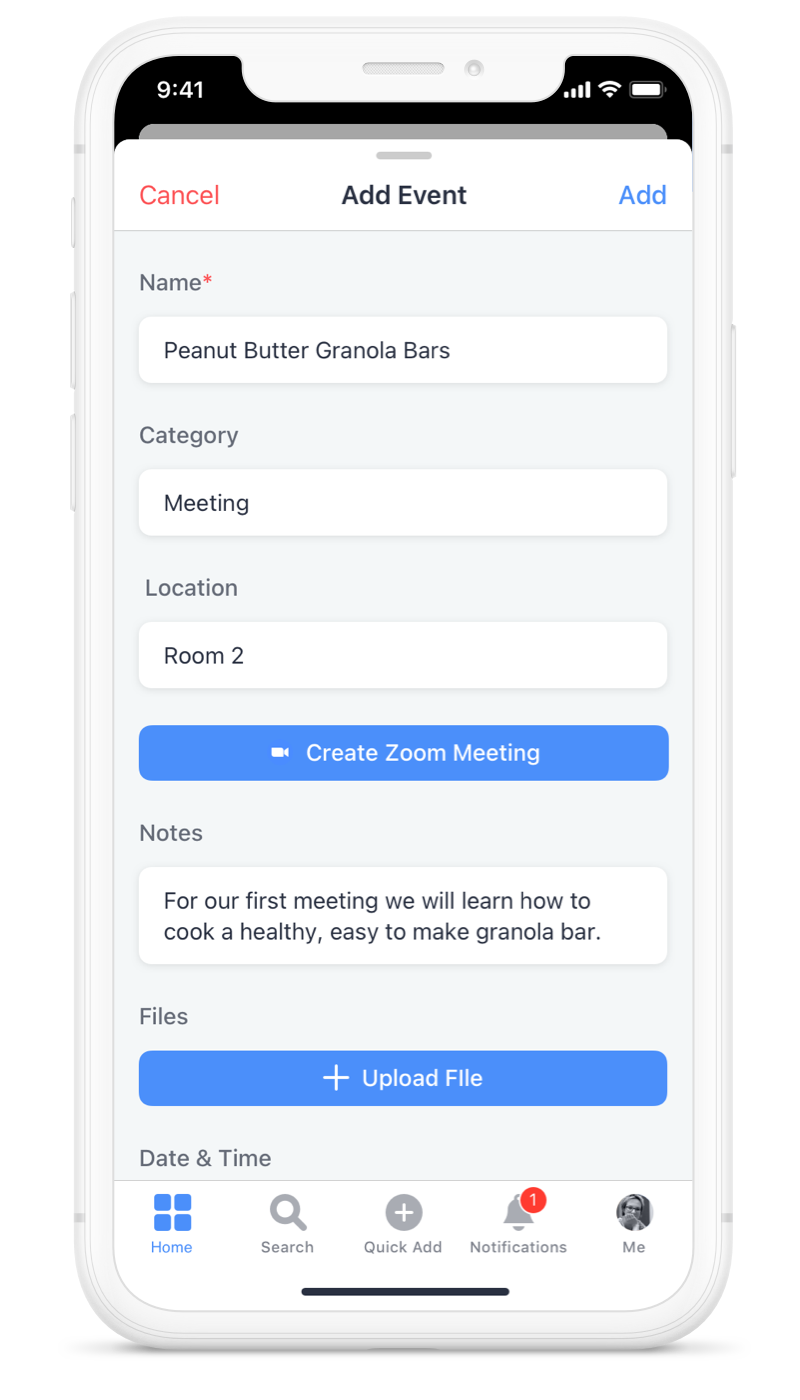 Captura de pantalla: Se han lanzado páginas rediseñadas para agregar y editar eventos y fechas límite para la aplicación ManageBac+ de iOS.