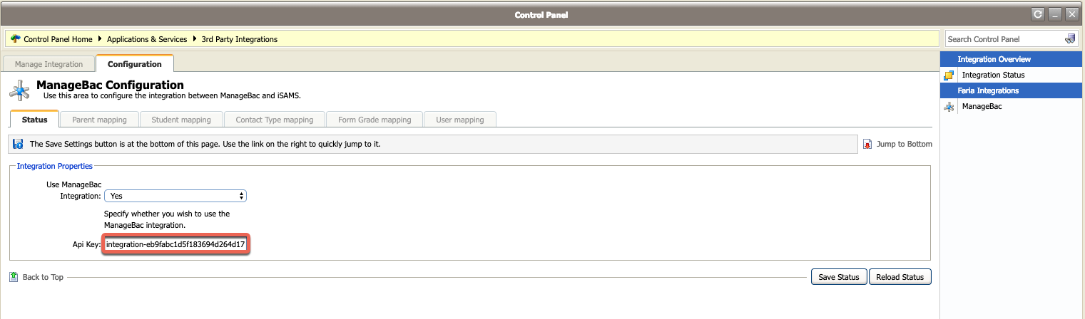 تكوين مفتاح API لتكامل ManageBac+ في iSAMS