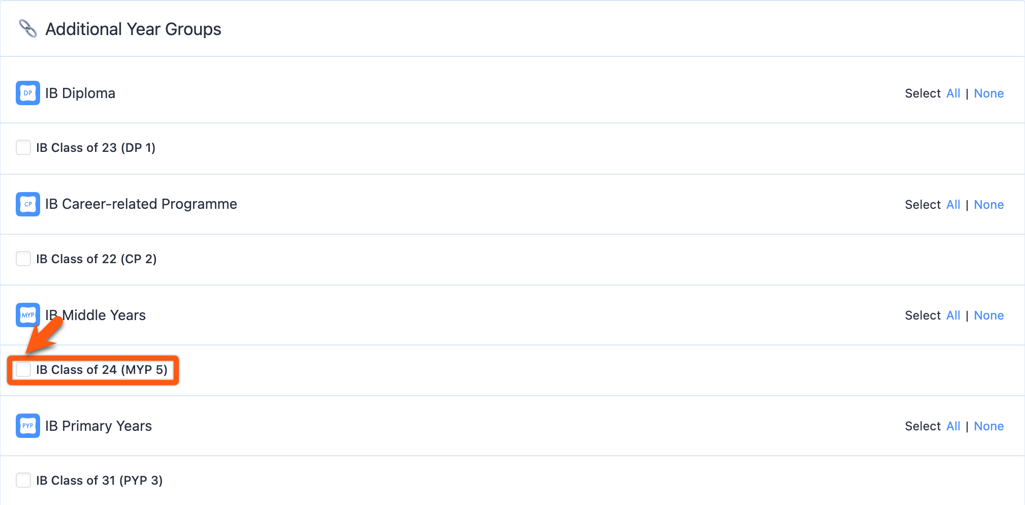 Captura de pantalla: Para publicar un mensaje, vaya a Grupos de año > seleccione el Grupo de año > Debates > Crear debate