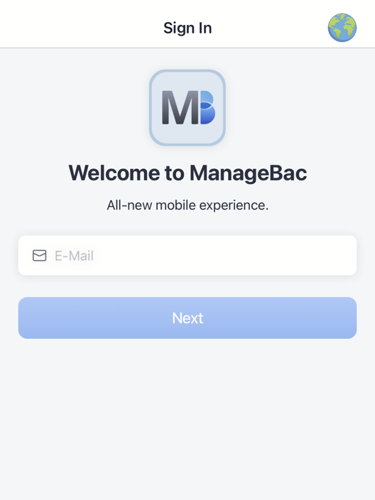 屏幕截图：输入与其 ManageBac+ 帐户关联的电子邮件地址