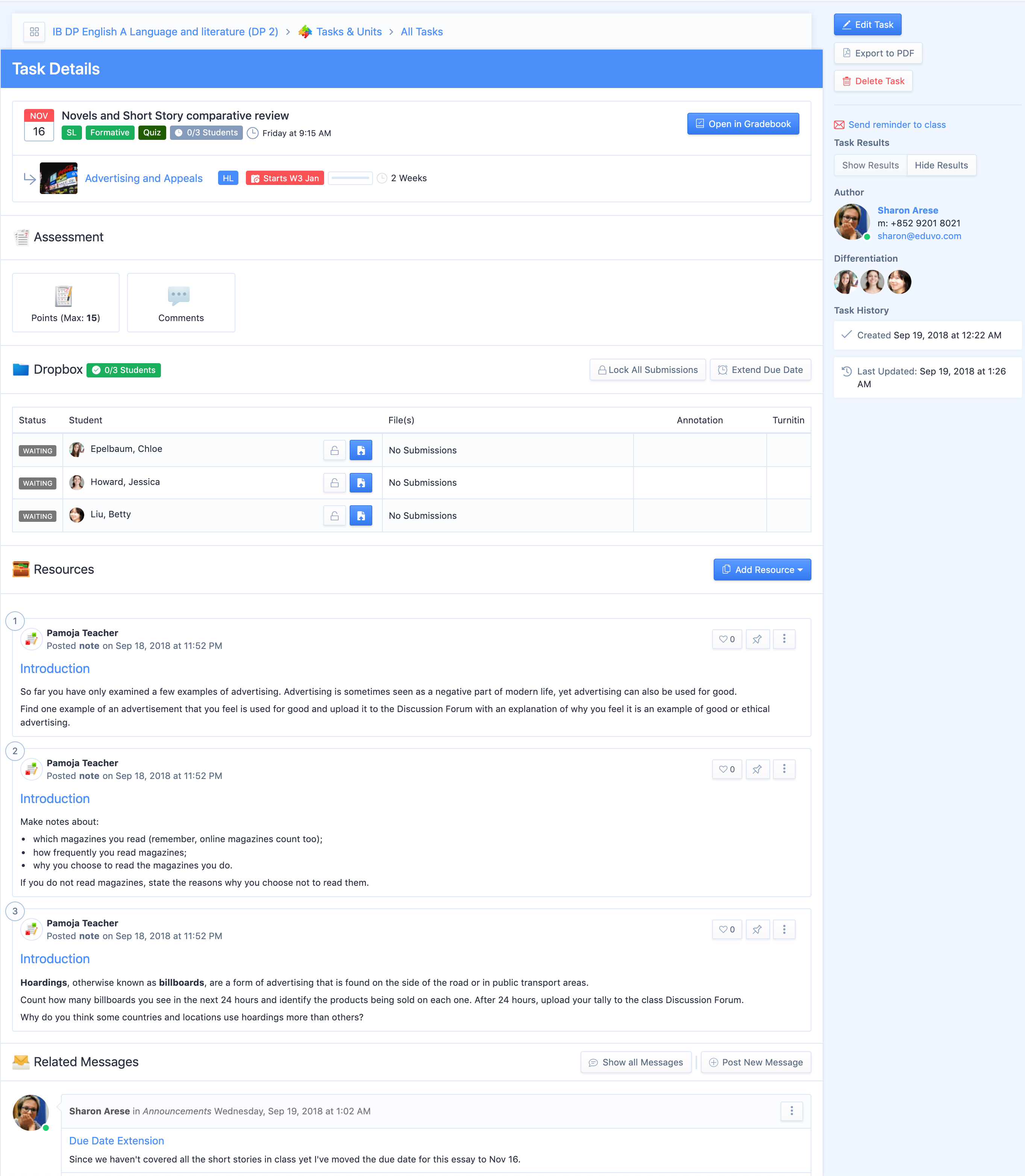 Captura de pantalla: Estamos muy contentos de poder ofrecer una vista actualizada y funcionalidades adicionales para las páginas de Agregar tarea.