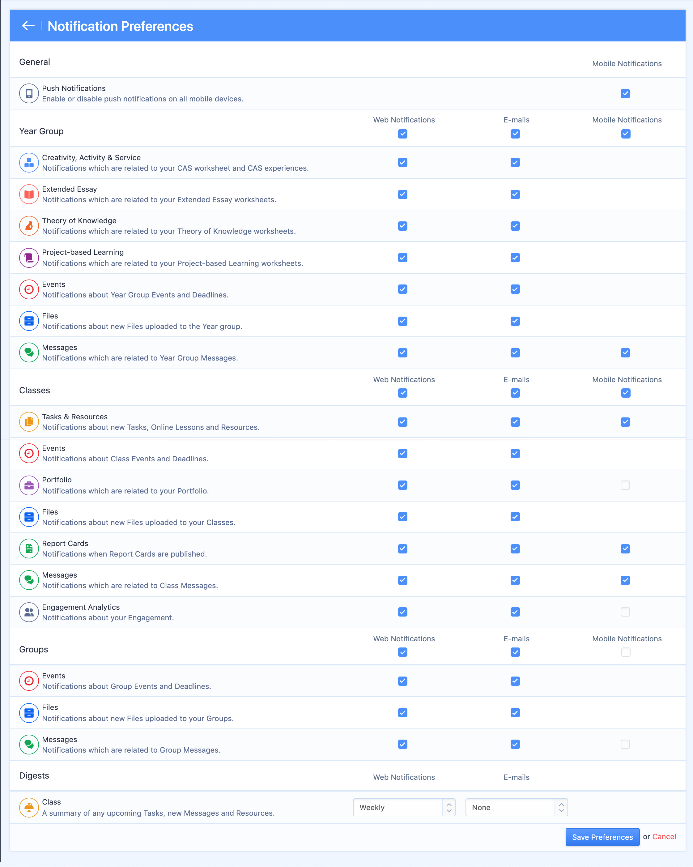 Captura de pantalla: Las preferencias de Mensajes y Notificaciones se han actualizado: 23 de febrero de 2021