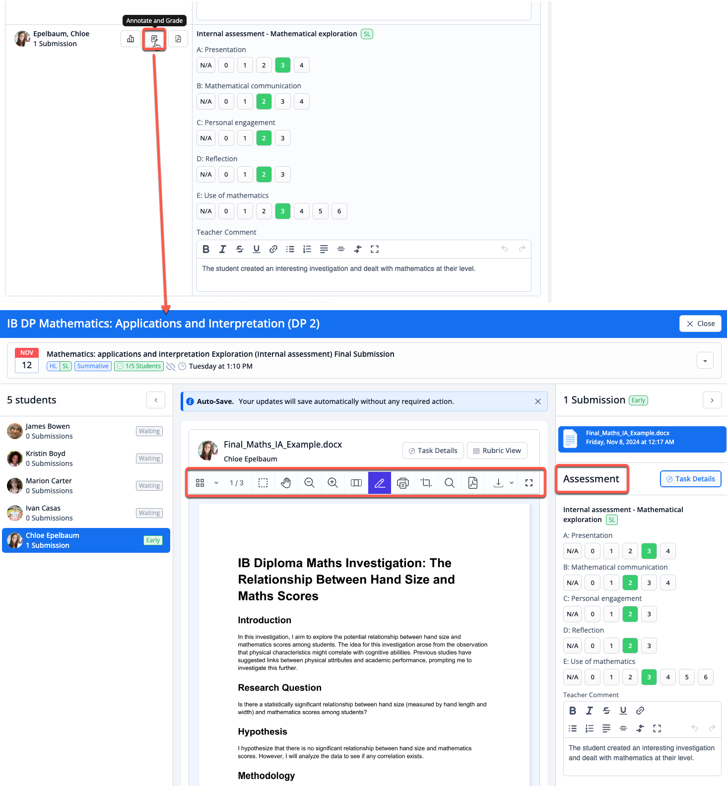 截图：学生可以从课程的 IA 页面提交已配置的最终提交任务，也可以通过选择任务的方式提交。