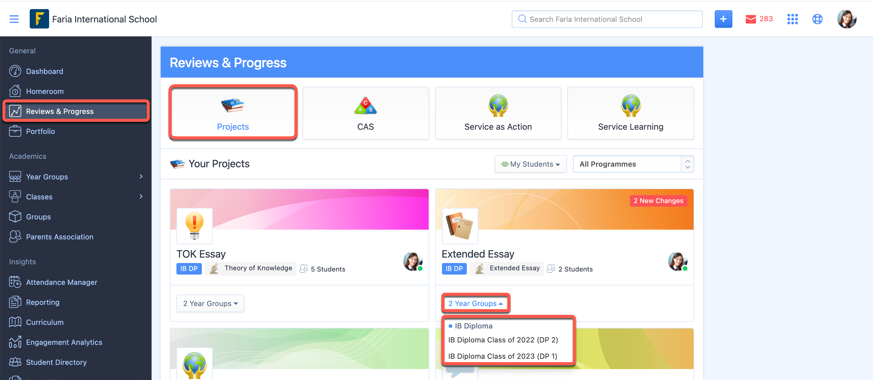 Captura de pantalla: Esto le permitirá ver en qué punto se encuentra cada uno de sus estudiantes en relación con los plazos globales que se han establecido.