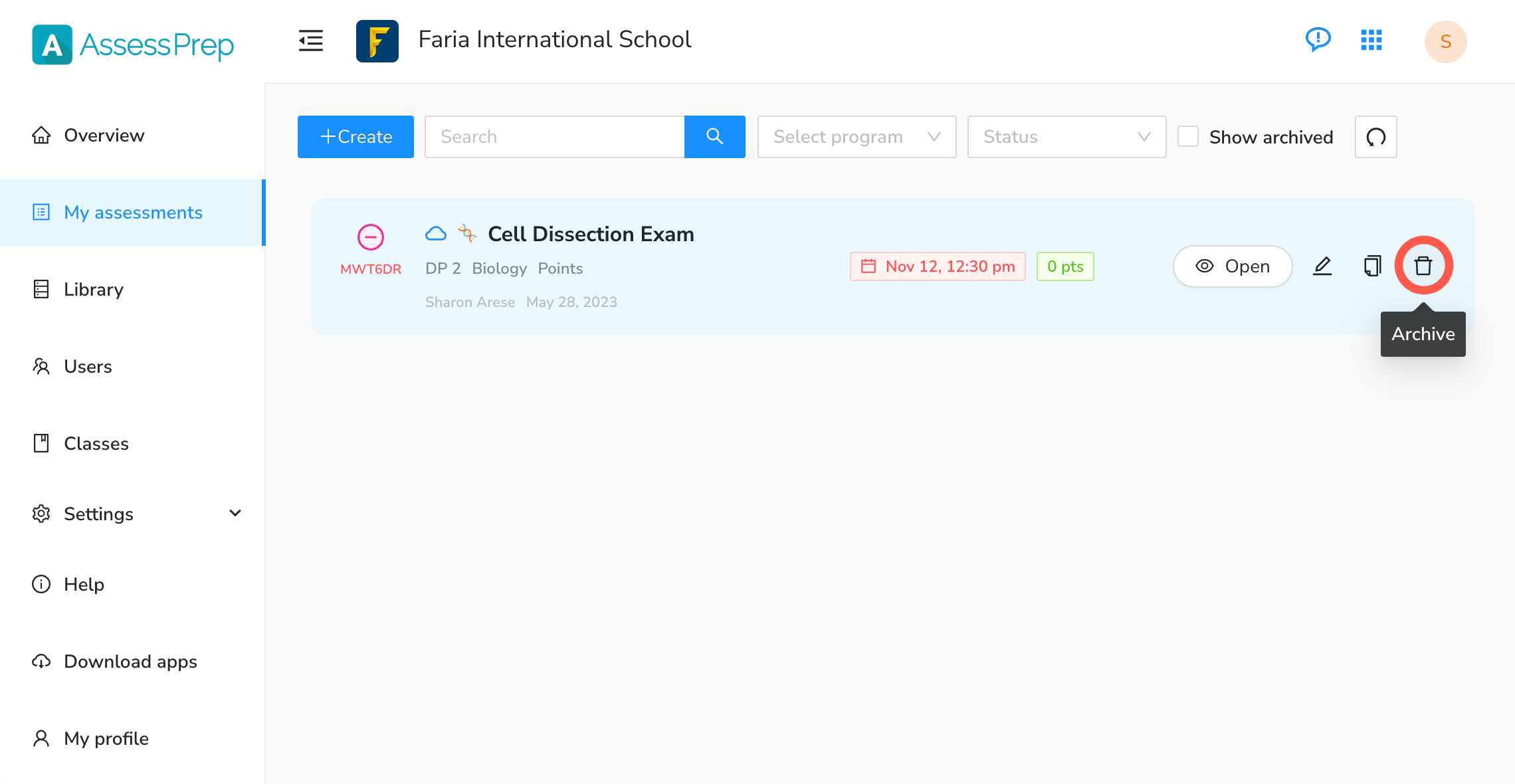 截图：首先，我们需要从 ManageBac+ 任务中取消链接/删除已链接的评估，然后才能将其存档。
