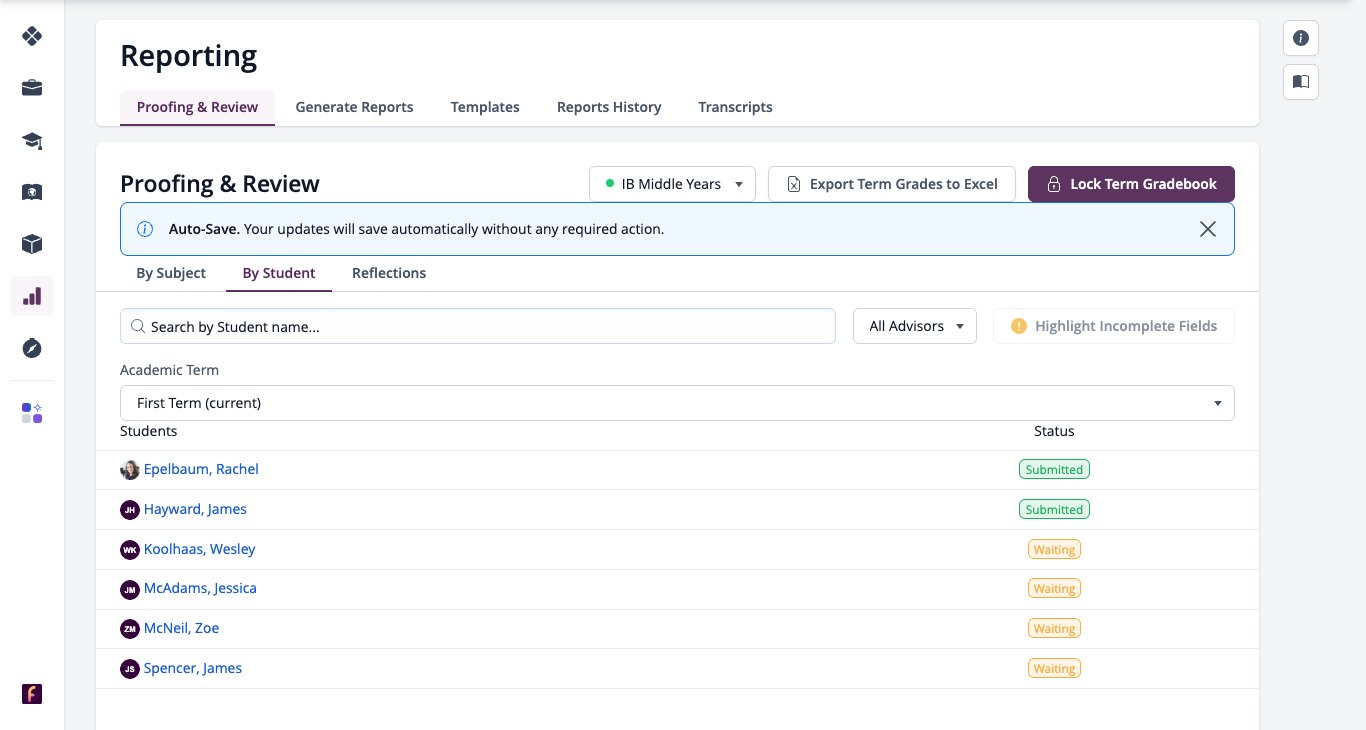 Screenshot: Proofing and Review by student