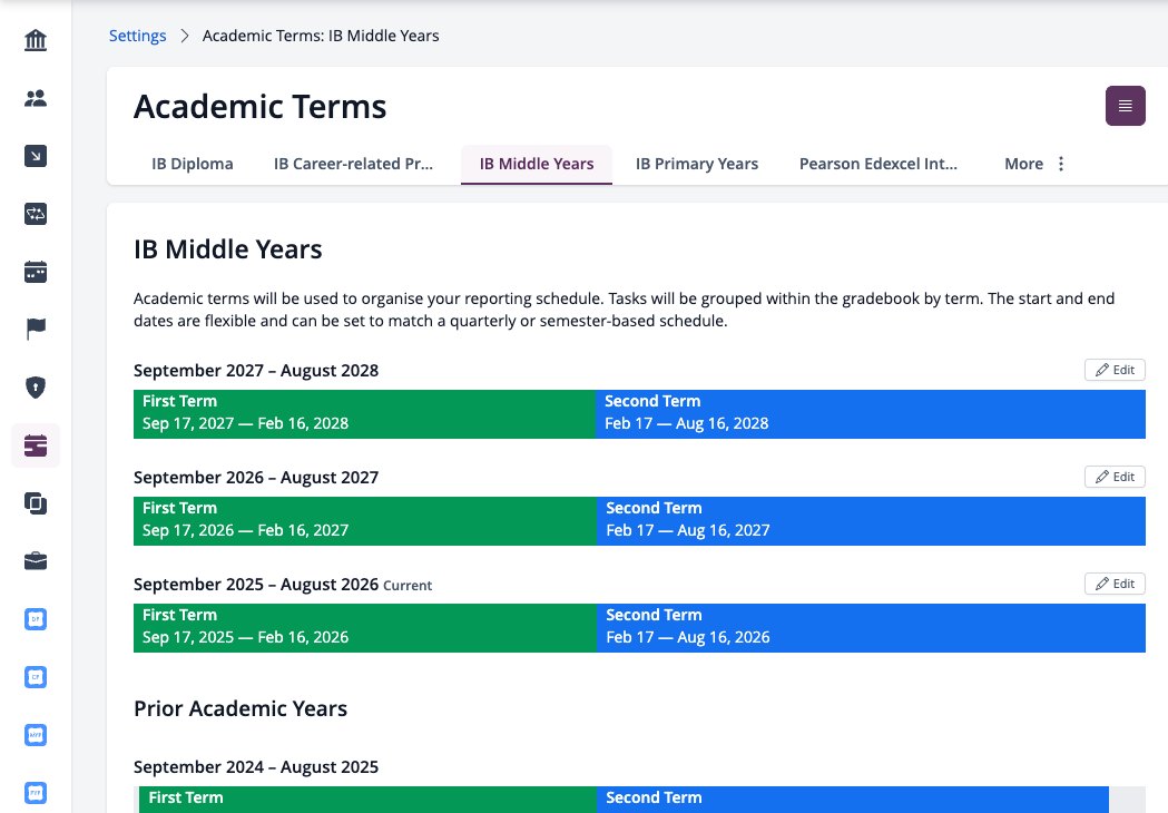 Captura de pantalla: Términos académicos para los años intermedios del IB