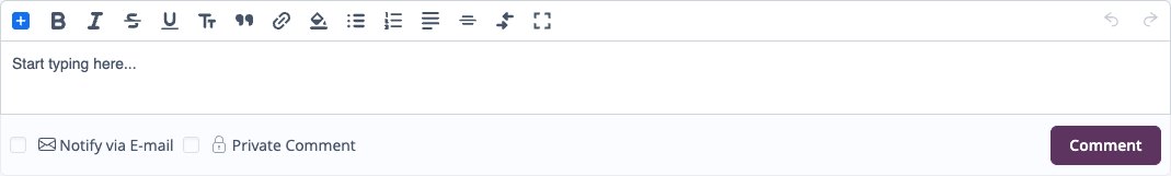 Capture d'écran : Zone de commentaires avec notification par e-mail et commentaire privé