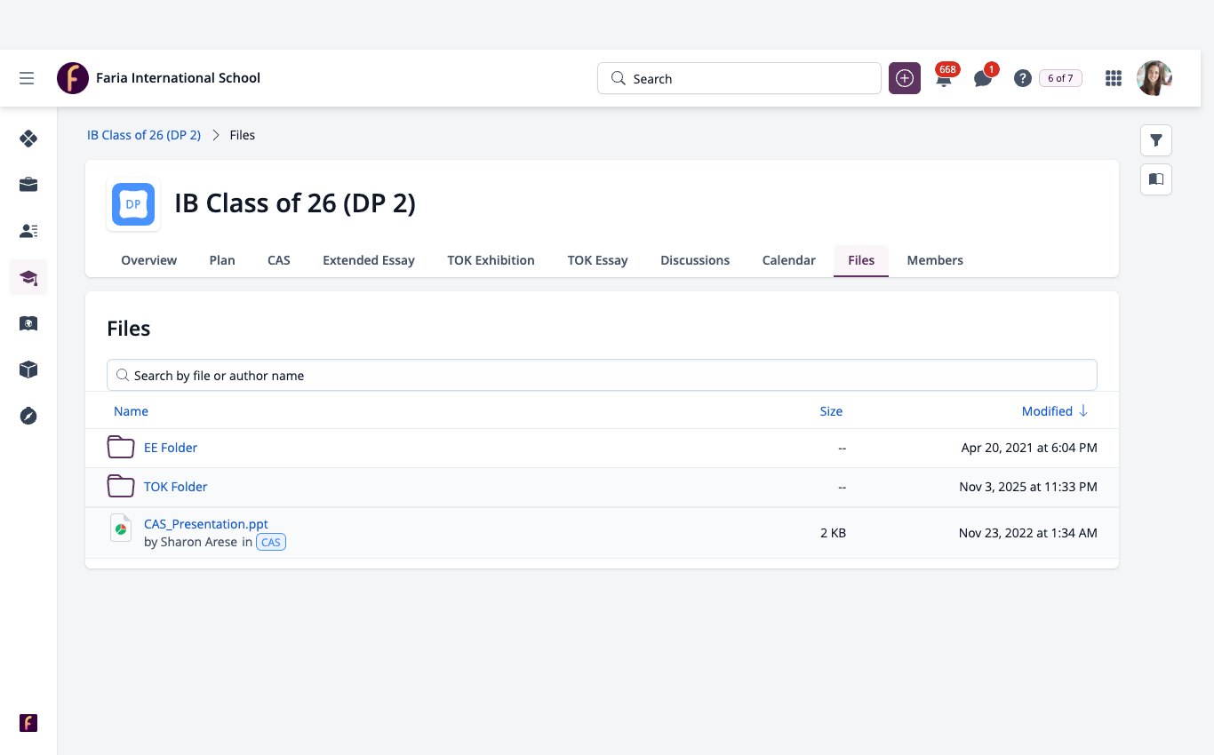 Screenshot: Year group Files tab with folders