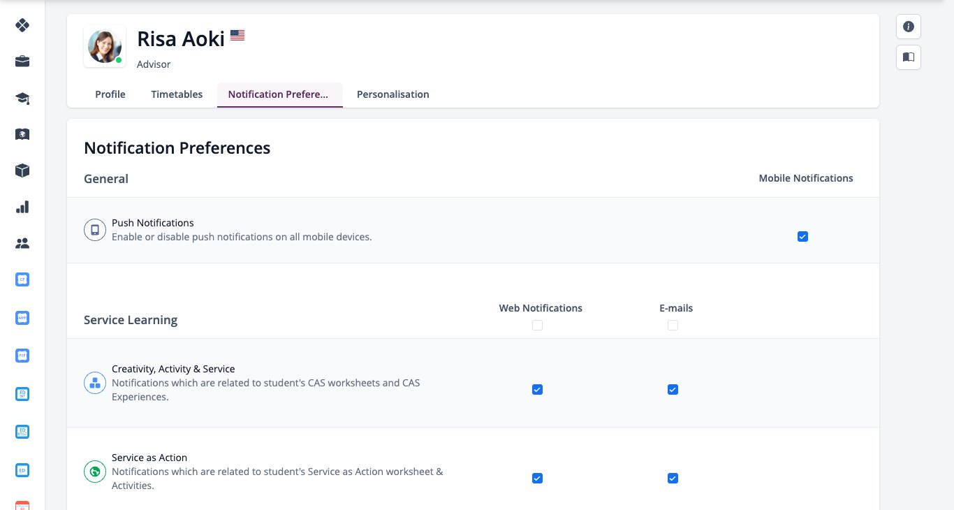 Capture d'écran : Préférences de notification des enseignants