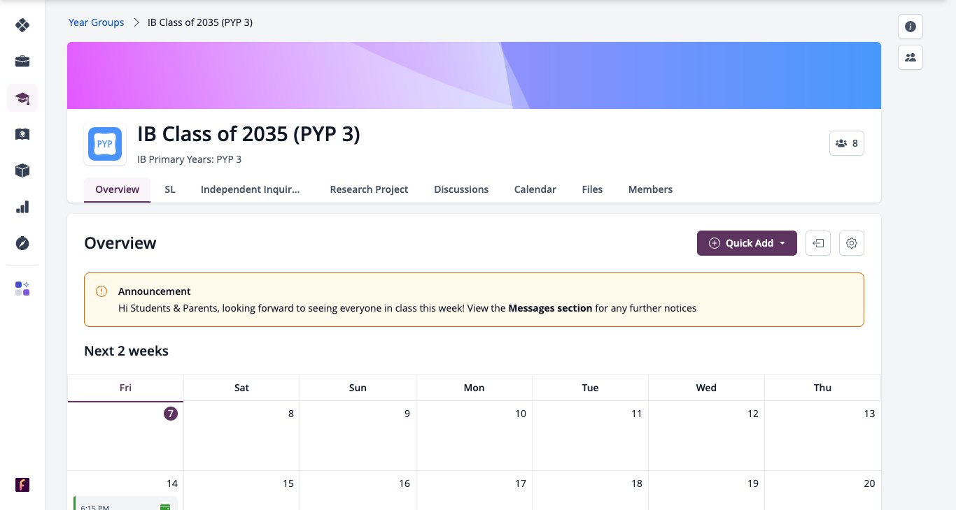 屏幕截图：PYP 年级组及其标签。