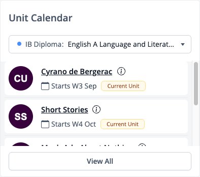 Screenshot: Unit Calendar widget with a class selector