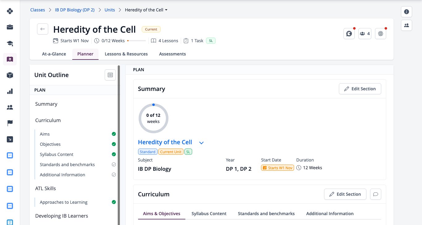 Screenshot: Unit Outline open beside the Planner