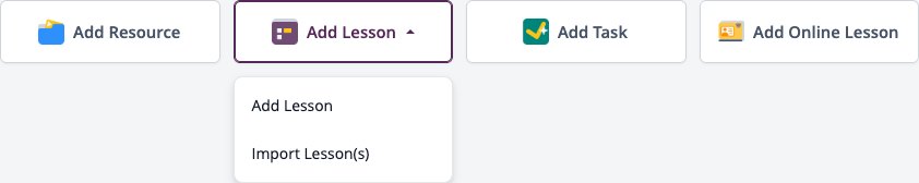 Screenshot: Add Lesson menu with Add Lesson and Import Lesson(s)