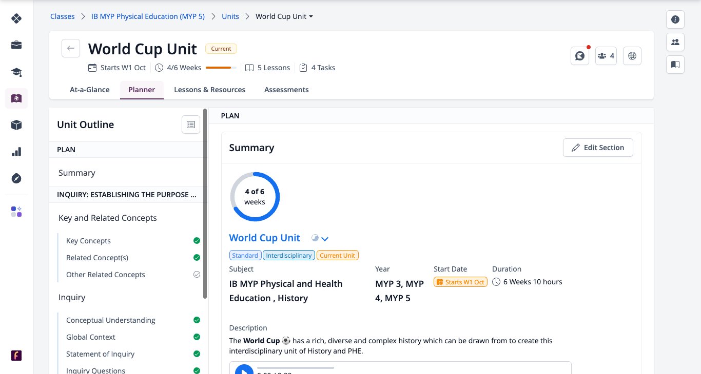 Screenshot: Unit Outline open beside an MYP planner