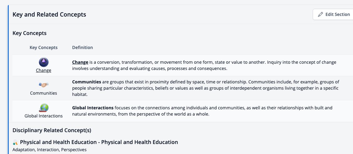 Screenshot: Key and Related Concepts section