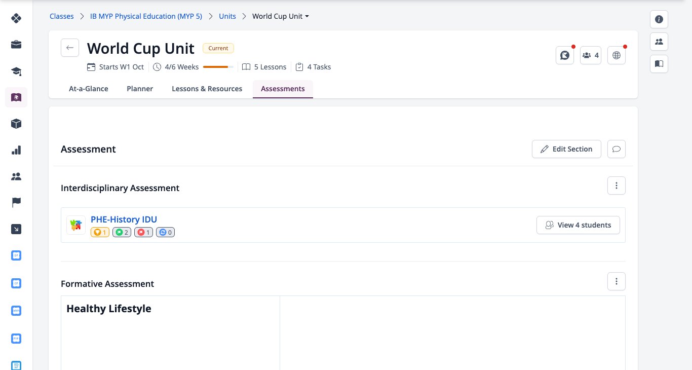 Screenshot: Assessments tab of a unit