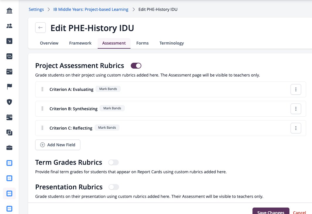 Screenshot: Assessment tab with interdisciplinary criteria