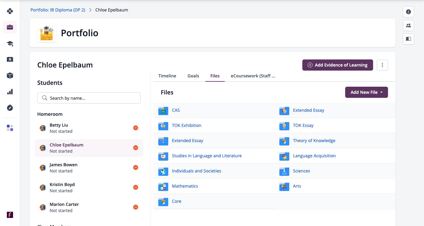 Screenshot: Files tab with Add New File and subject folders