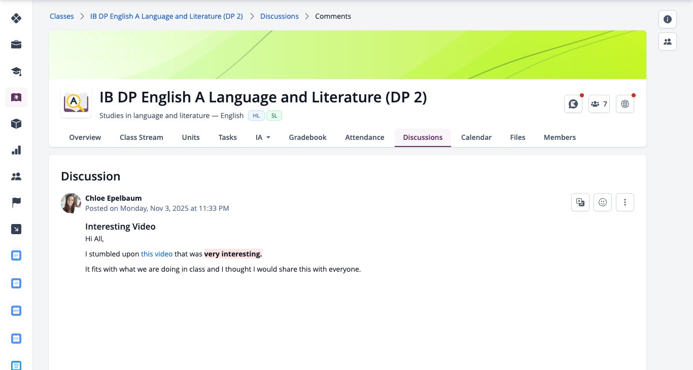 Screenshot: An open discussion with comments, Private Comment and Comment