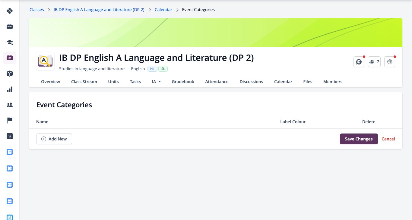 Screenshot: Class Event Categories page