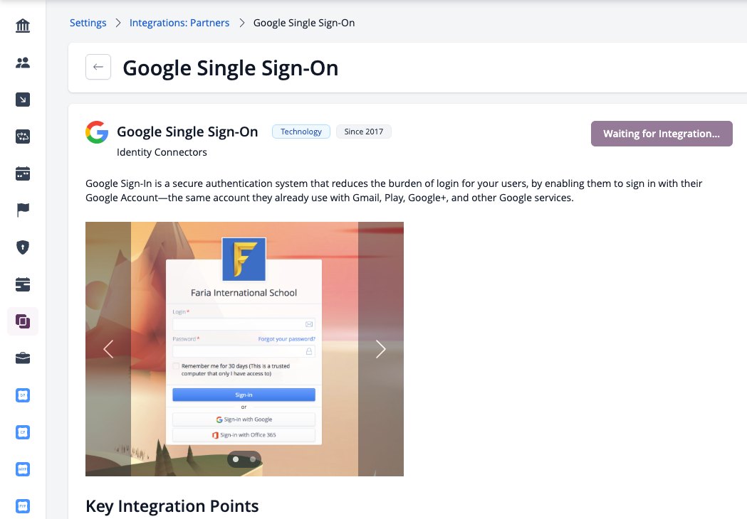 屏幕截图：Google 单点登录页面显示“等待集成”