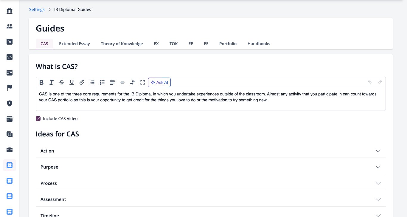 スクリーンショット：DPガイドの設定画面（CAS、EE、TOK、ポートフォリオ、ハンドブックのタブ付き）